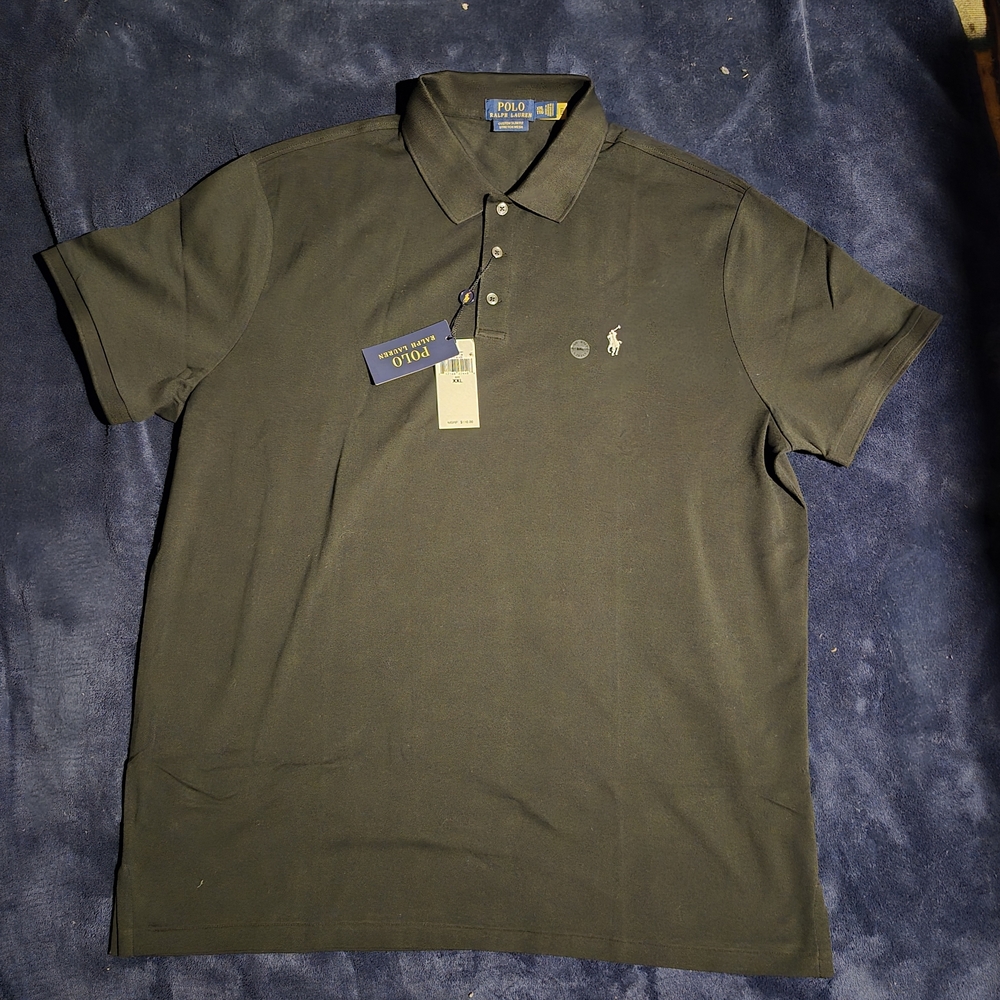 Polo by Ralph Lauren Men's Custom Slim Fit Stretch Mesh Polo Shirt Black 2XL